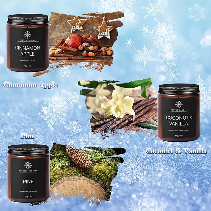 6 Pack Winter Candles for Home Scented, Aromatherapy Candles Gift for Women Men, 42oz 300 Hour Long Lasting Candle, Winter Candle Gift for Holiday, Gifts for Birthday, Valentine's Day