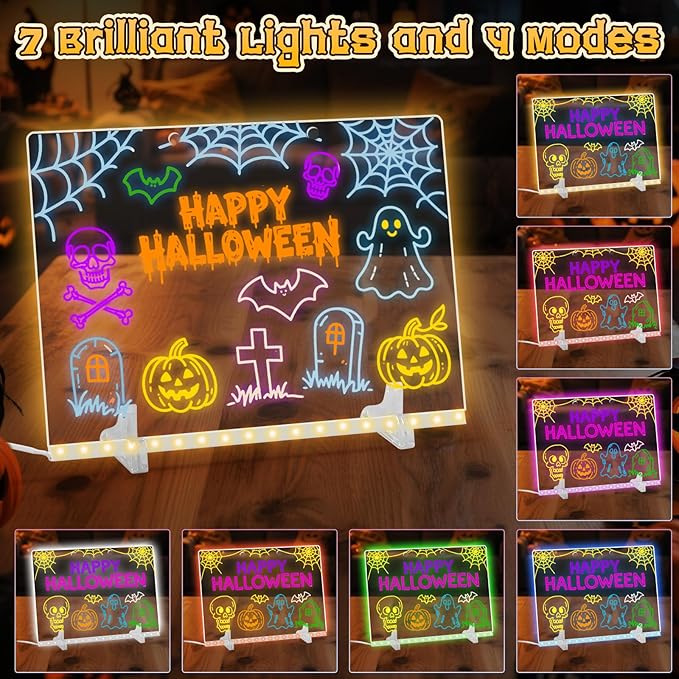 Lumiboard Led Drawing Board with 7 Colors,12"X8" Acrylic Dry Erase Board with Light, Include Adapter, Hanging Chain, Led Drawing Board for Kids with Stand,Birthday and Halloween Gifts for Kids