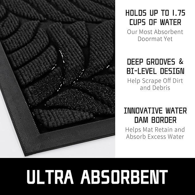 Yimobra Front Door Mat Outdoor Indoor, 60x36 All-Season Waterproof Welcome Mat, All-Weather Outside Entrance Mat, Non-Slip Patio Porch Doormat, Low Profile, Fade Resistant, Black