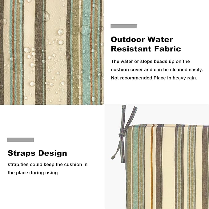 Set of 4 Outdoor Square Chair Cushions 18.5"x16"x2" for Patio, Water Resistant Patio Dining Seat Pads Replacement for Kitchen Garden and Outdoor Furniture Decoration - Stripe Onyx