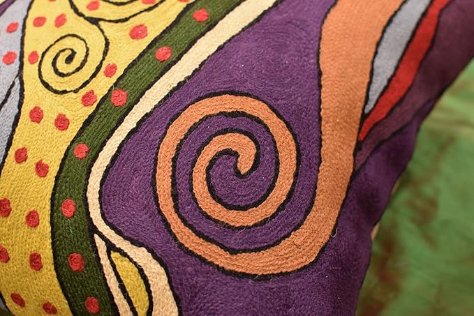 Klimt Purple Modern Accent Pillow Cover Purple | Mid Century Chair Cushions | Abstract Throw Pillows | Contemporary Pillowcase | Modern Couch Pillows | Hand Embroidered Cushion | Wool Size 18x18