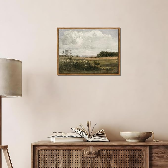 Floating Framed Vintage Canvas Wall Art - Wilderness Landscape Wall Decor, Elegant Natural Farmhouse Scenery Paintings Print for Living Room Bedroom Office Home Decoration 12x16 inch