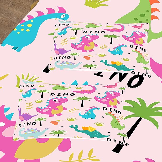Tailor Shop Pink Dinosaur Comforter Set for Kids,Girls Bedding Sets Twin Size,Cartoon Dinosaur Bedding,Colorful Dino Bed Set，with 1 Comforter 1 Pillowcase……