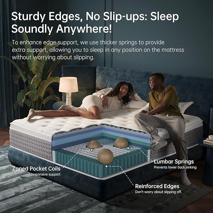 Queen Size Mattress 12 Inch, Medium Firm Hybrid with Memory Foam& Individually Wrapped Pocket Coils for Support,CertiPUR-US Certified,Fiberglass-Free