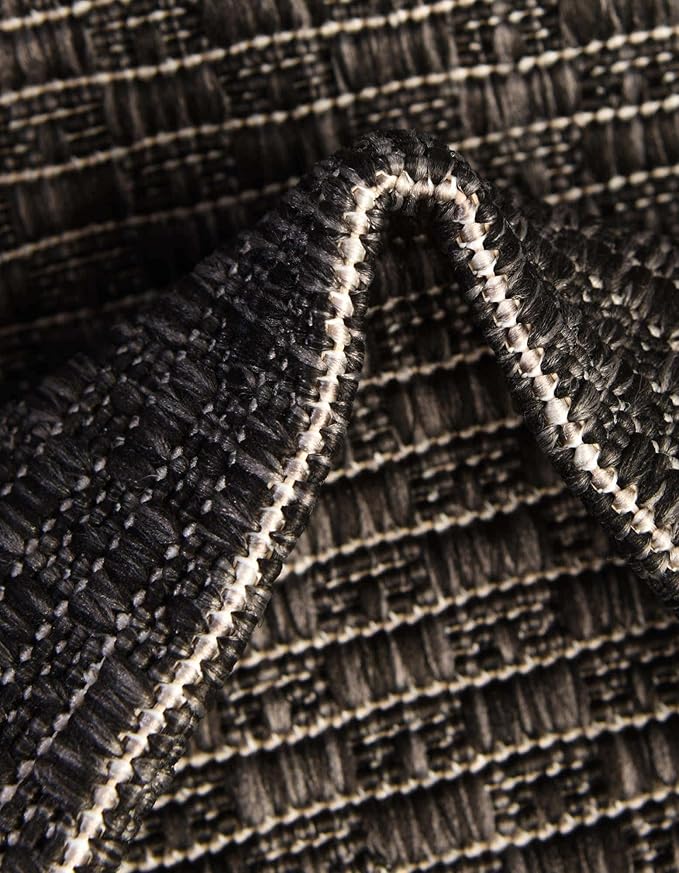 Unique Loom Outdoor Border Collection Area Rug - Soft Border (2' 7" x 10' Runner, Black/ Ivory)