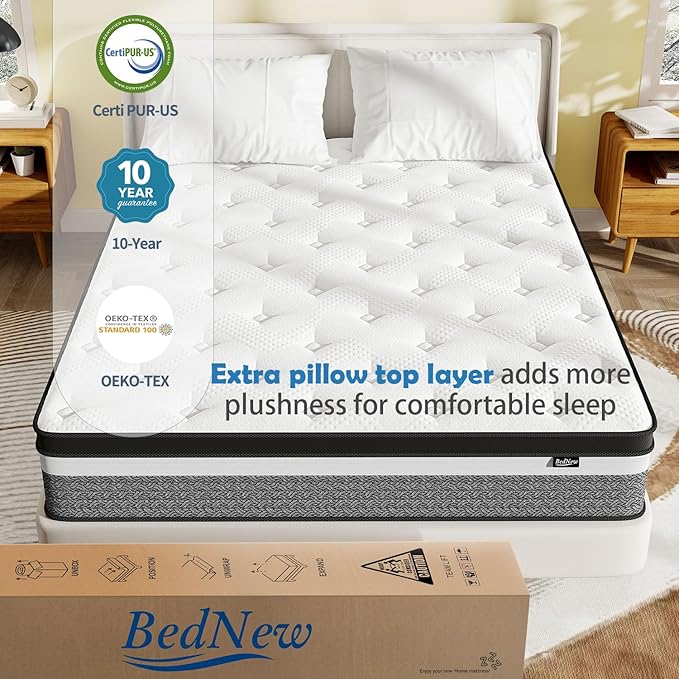 Twin Mattress in a Box, 10 inch Mattresses for Kids Bed, Hybrid Mattress Twin with Gel Memory Foam & Individual Pocket Springs, Pressure Relief & Motion Isolation, Medium Firm Mattresses