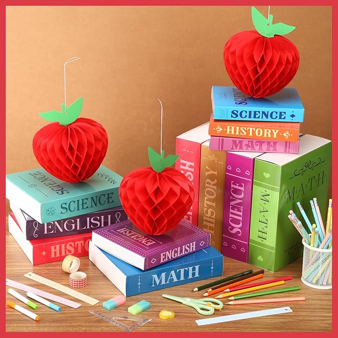 4 Sets Back to School Tables Centerpieces Honeycomb Apple and Paper Book Stack Sign First Day of School Table Centerpiece Back to School Decor for Home Classroom