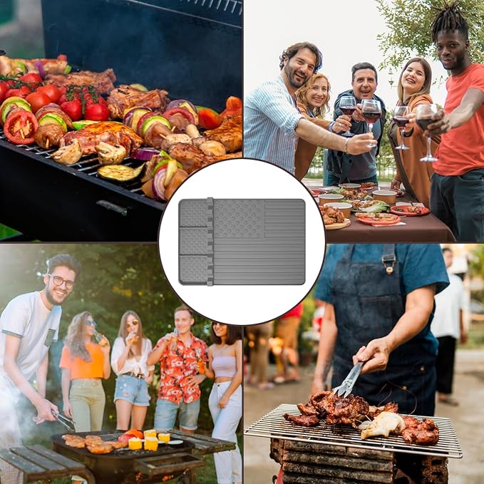 2 PCS Silicone Griddle Tools Mat for Blackstone,Grill BBQ Caddy Utensils Holder for Kitchen,Cooking & Countertop,Large Spatula Mat with Drip Pad,Griddle Accessories for Blackstone (Grey-2)