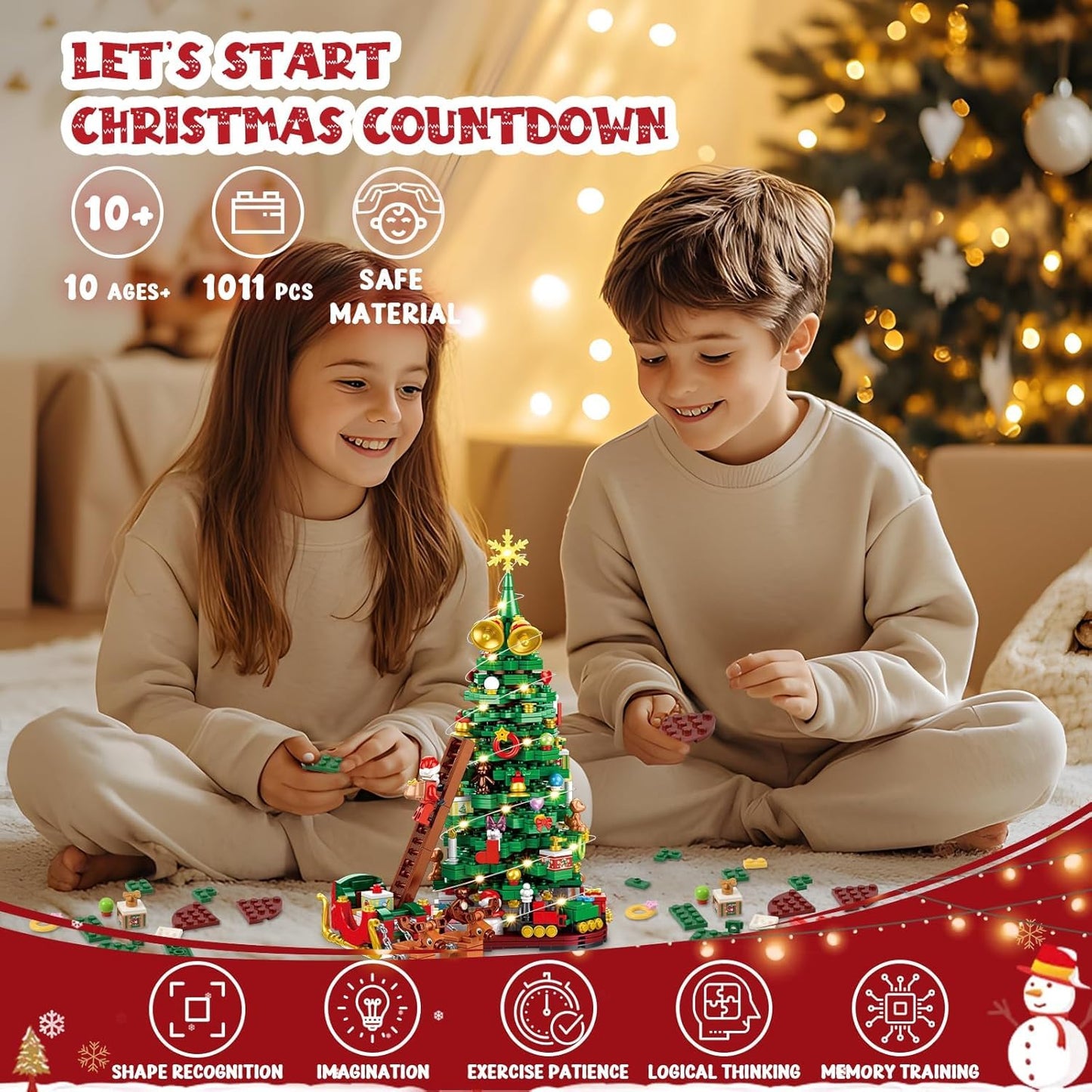 Siyaluens Advent Calendar 2025 - Christmas Tree Building Block Set, 1011 Pieces Christmas Santa Claus Moose Toy Decorations Building Kits for Adults Teen Girls Boys Countdown Calendar Gifts