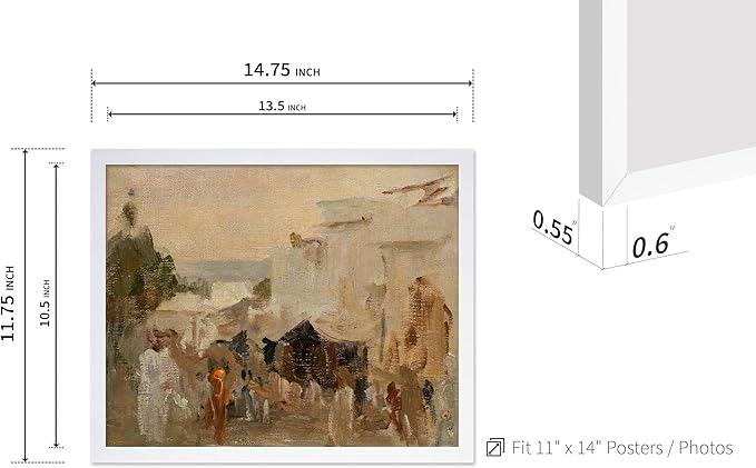 Poster Master Vintage The Bazaar Painting Poster - Retro Street in Udaipur Print - India Art - Cityscape Art - Farmhouse Art - Abstract Art - Office or Living Room Wall Decor, 11x14 White Framed