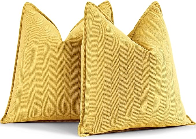 ZWJD Yellow Pillow Covers 20x20 Set of 2 Chenille Throw Pillow Covers with Elegant Design Soft and Luxurious Decorative Throw Pillows for Couch, Bed, and Home Decor