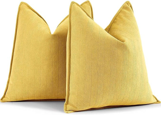 ZWJD Yellow Pillow Covers 16x16 Set of 2 Chenille Throw Pillow Covers with Elegant Design Soft and Luxurious Decorative Throw Pillows for Couch, Bed, and Home Decor