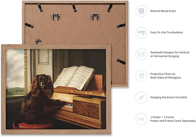 Poster Master Vintage Portrait of an Extraordinary Musical Dog Poster - Retro Dog Print - Puppy Art - Music Art - Piano Art - Animal Lover Art - Living Room or Office Decor, 11x14 Beige Framed