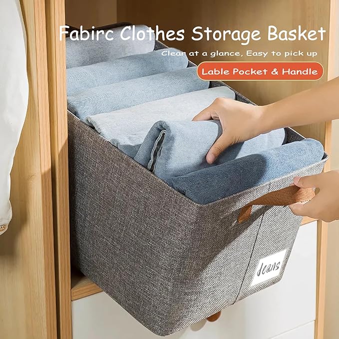 AARAINBOW 4 Pcs Closet Clothes Organizer Bins, Closet Fabric Storage Box with Steel Frame Stackable Shelf Storage Baskets, Fabric Storage Baskets Foldable Closet Shelf Storage Containers, 23L (4 Gray)