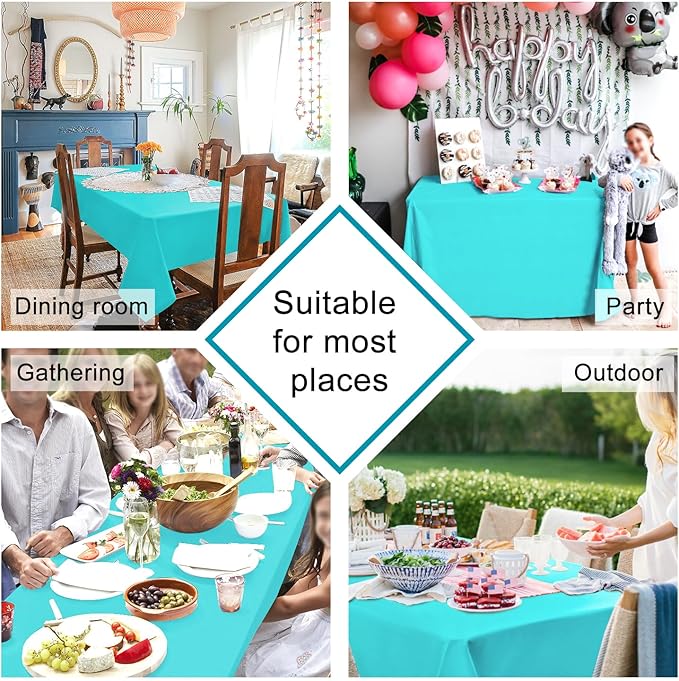 Hiasan Solid Rectangle Tablecloth Aqua - Waterproof Washable Oblong Fabric Table Cloth for Dining Room Kitchen and Outdoor Use, 60 x 140 Inch