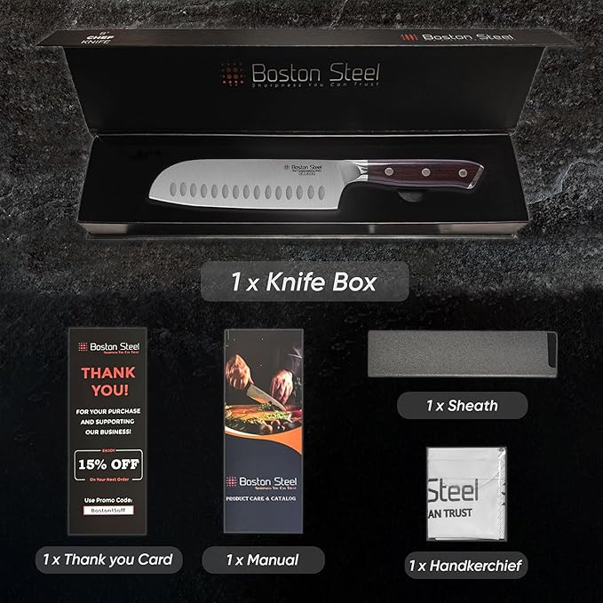 Santoku Knife 7 Inch – Ultra Sharp High Carbon Stainless Steel Kitchen Knife with Comfortable Grip, Ergonomic Handle, Gifts for Women and Men, Premium Cooking Knife with Gift Box