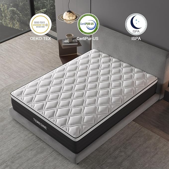 Full Size Mattress, 14 Inch Hybrid Mattress in a Box with Individual Pocket Spring, Gel Memory Foam and Euro Top, Medium Firm Feel with Motion Isolation, Pressure Relief, Edge Support, Black