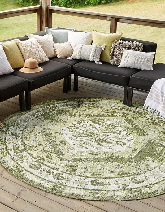 Unique Loom Outdoor Traditional Collection Area Rug - Valeria (13' Round Green/Light Green)