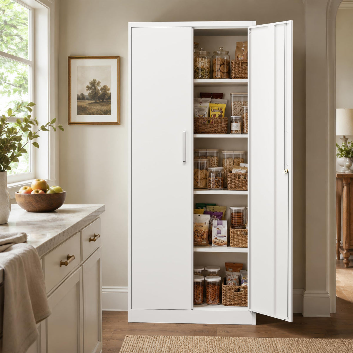 Tivostaral 71” Metal Kitchen Pantry Storage Cabinet with Adjustable Shelves