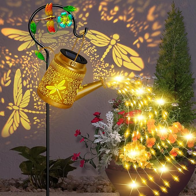 Dragonfly Solar Watering Can Lights, Outdoor Waterproof Outdoor Lantern with Shepherd Hook, Solar Garden Decor for Yard Outdoor Landscape Patio, Mothers Day Gifts Gift for Women Mom Grandma