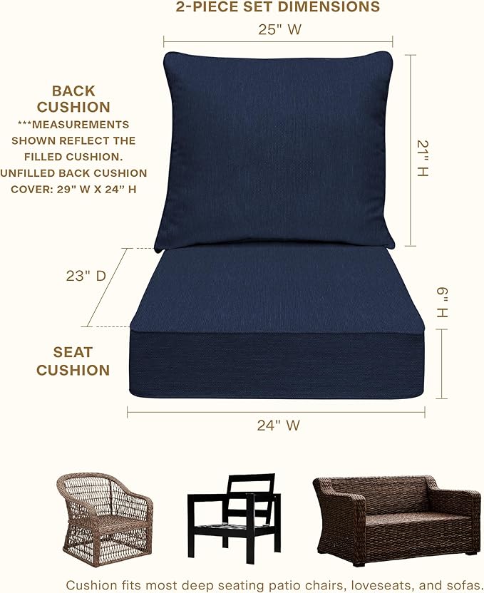 Honeycomb Outdoor Deep Seat, 24 x 23, Textured Solid Indigo Blue Chair Cushion for Patio Furniture
