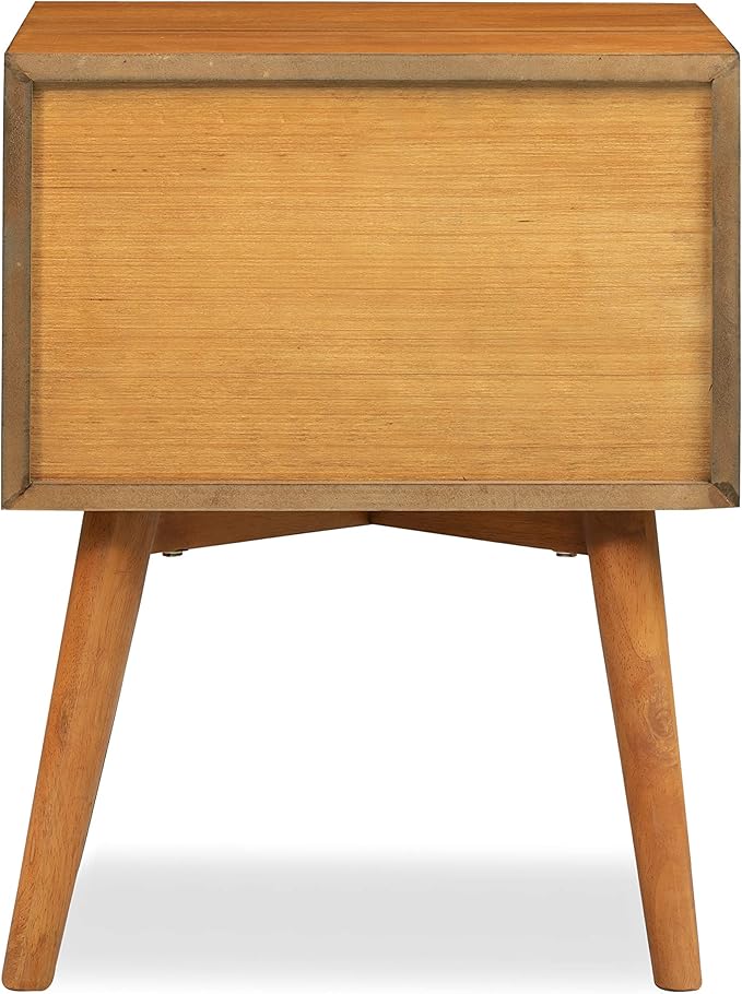 Edgemod Mid-Century Modern Nightstand – Solid Wood Bedside Table with 2 Drawers, Acorn Walnut Finish, 23.5" Tall