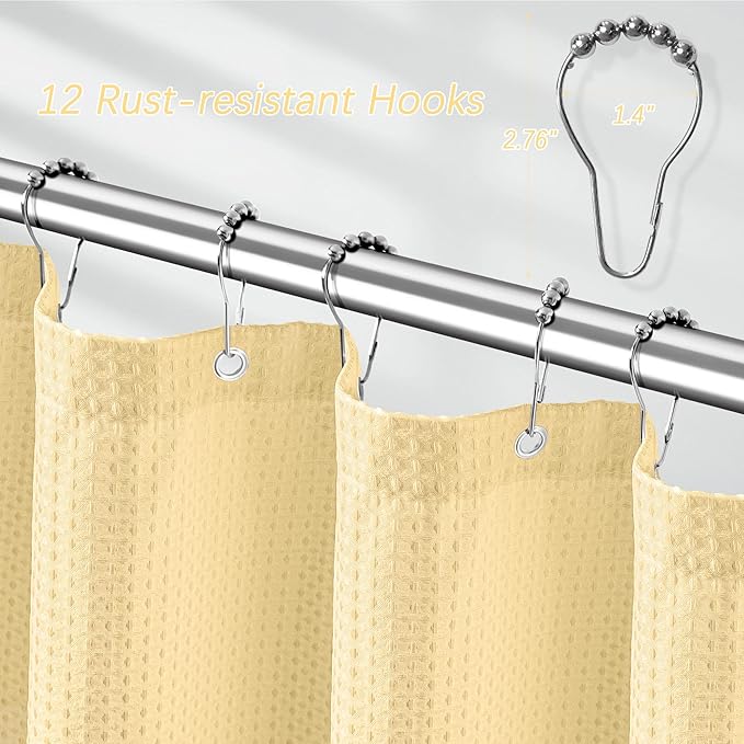 78 inch Shower Curtain Cream Beige Waffle Textured, 256GSM Heavy Duty Weighted Fabric Shower Curtains, Hotel Quality Luxury Polyester Water Repellent Bathroom Curtain with 12 Hooks