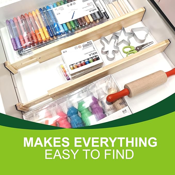 Kitchen Drawer Dividers, Adjustable Bamboo Drawer Organizer (12.8-17"), Expandable Utensil Organizer for Kitchen Storage, Closet, Dresser (4 Pack)