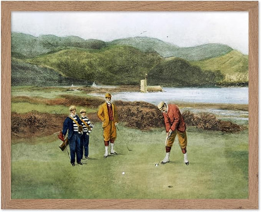 Poster Master The Putting Green Painting Poster - Golf Course Print - Golf Art - River Art - Sports Art - Landscape Art - Father's Day Art - Great Office or Living Room Decor, 8x10 Beige Framed