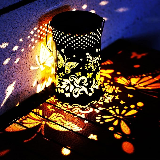 Solar Lanterns Outdoor Waterproof Butterfly Garden Decor Gifts for Women Mom Grandma Hanging Solar Lights Metal Decoration Outside for Yard, Patio, Backyard, Porch