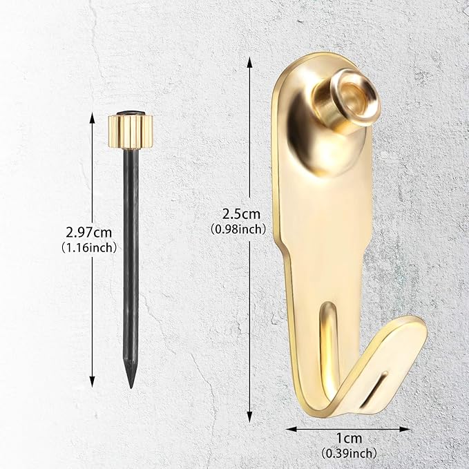 Jetec Plaster Picture Hangers Hooks Picture Gold Hanging Kit with Nails for Plaster Wall Wooden Wall Drywall Mounting(50 Pieces,20 lbs)