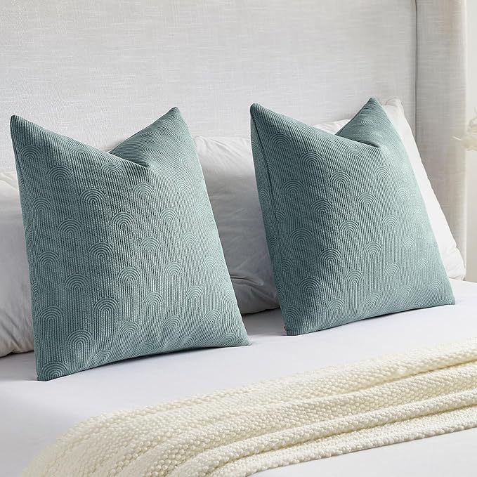 FUTEI Grey Blue Chenille Decorative Throw Pillow Covers 26x26 Inch Set of 2,Soft Cozy Striped Geometric Patterns Euro Pillow Sham,Modern Home Decor for Couch Bed Living Room