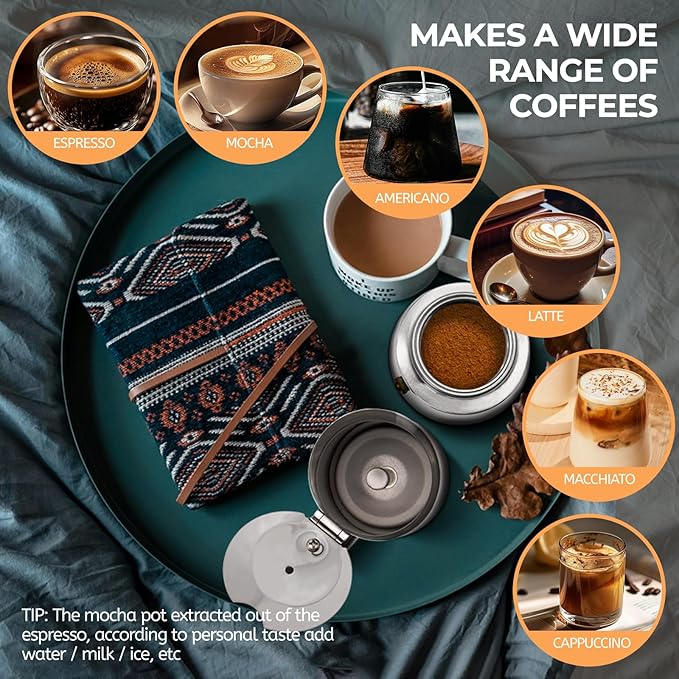 12 Cup 600ml Moka Pot Stainless Steel Espresso Coffee Maker Stovetop Percolator Coffeemaker Italian Classic Style Brewing Greca Cafe Mocha Machine for Cafeteras Lover Camping Travel and Home Use 20oz