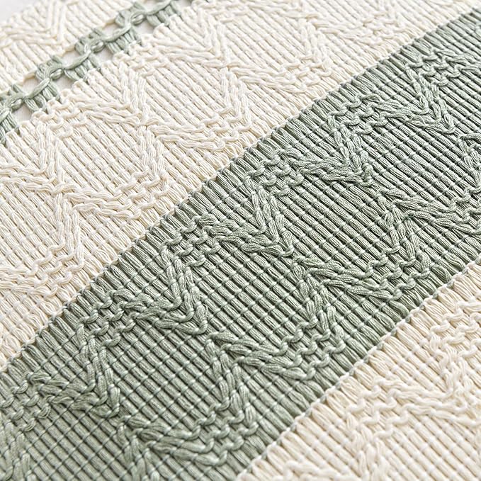 Fancy Homi Set of 2 Sage Green Boho Lumbar Decorative Throw Pillow Covers 12x20 Inch for Living Room Bedroom Couch Bed Chair, Rustic Retro Cushion Case, Bohemian Room Home Decor