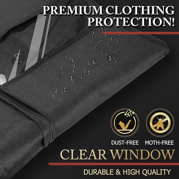 40-inch Suit Bag Garment Bag for Travel and Storage, Garment Bags for Hanging Clothes with Zipper and Visible Transparent Window,1 Pack，Black