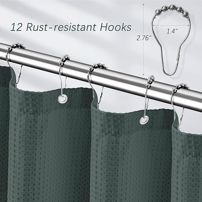Elegant Stormy Weather Fabric Shower Curtain - Waffle Textured Heavy Duty Cloth Curtains for Bathroom, 256GSM Hotel Spa Luxury Weighted Polyester Bath Curtain Set with 12 Hooks 72Wx72H