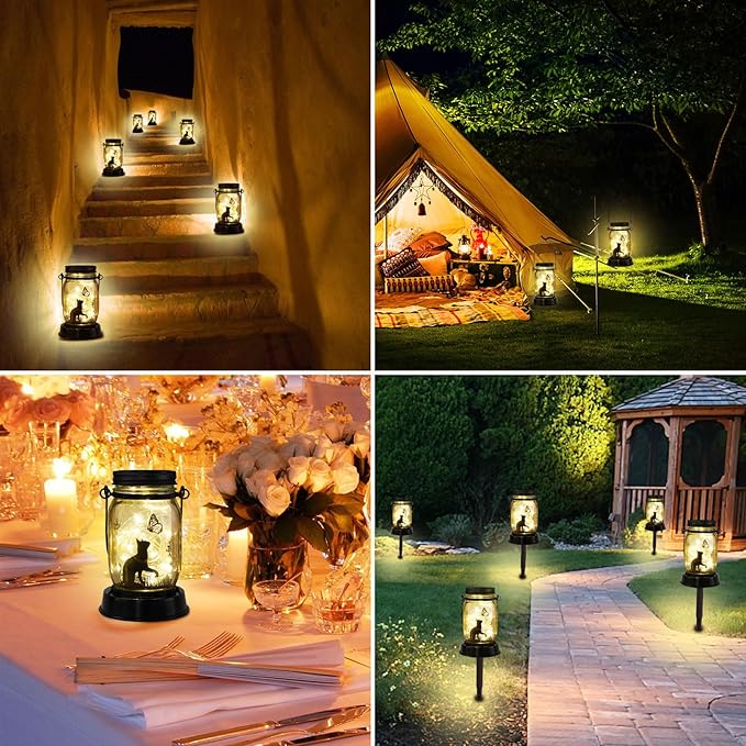 Styleonme Outdoor Solar Lanterns, Cat Lovers Gifts, Mother's Day Lantern Gifts for Mom, Grandma, Women and Everyone, Outdoor Mobile Gardening Garden Fence Path Decor Lights, Loss Cat Gifts