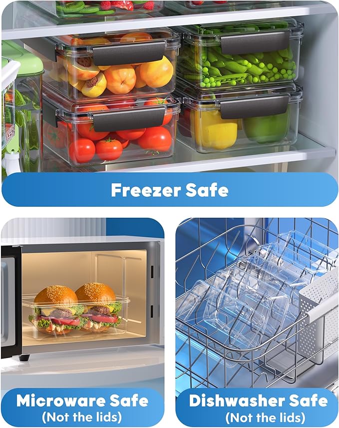 7 Cup Food Storage Containers with Lids, 6 Pack Plastic Food Containers, BPA Free Meal Prep Containers Reusable, Freezer Microwave Dishwasher Safe, Includes Labels & Pen
