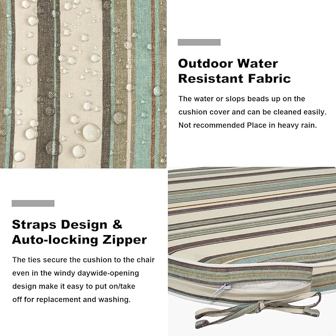 Set of 4 Outdoor Chair Cushions 19"x19"x2",Water Repellent Dining Seat Cushion with Ties and Removable Covers, Chair Cushions for Indoor and Patio Furniture, Stripe Onyx