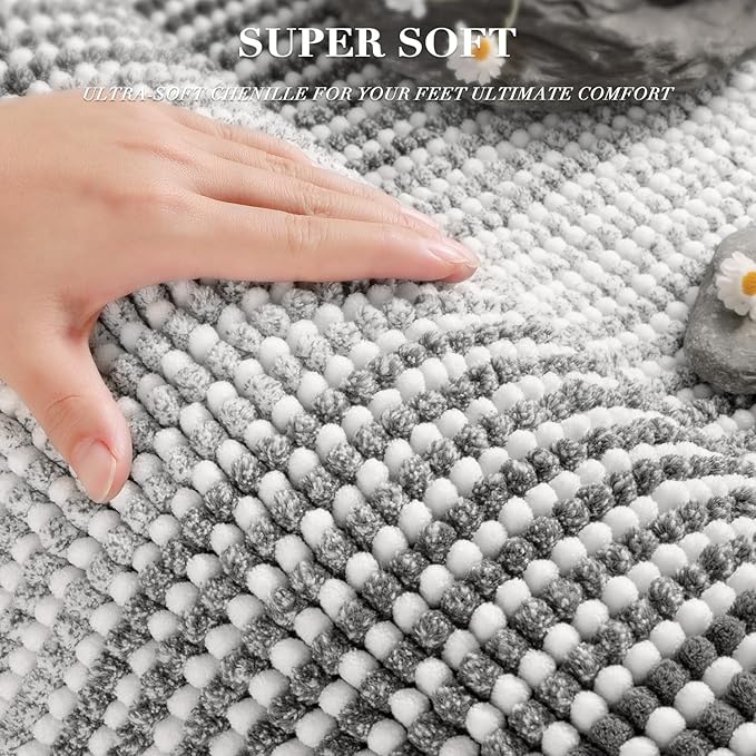 BSICPRO Bathroom Rugs and Mats Sets, 2 Piece Thick Absorbent Chenille Bath Mat Rug Set Non Slip, Soft Shaggy Room Floor for Bathroom, Machine Washable (20" x 32" Plus 16" 24", Gray)