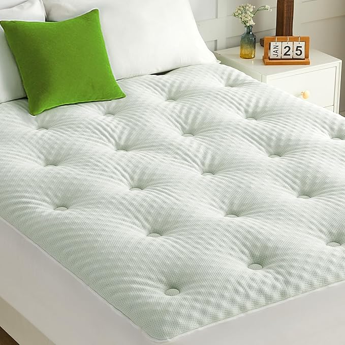 QUIETSEA Reversible Twin Mattress Topper Egg Crate Memory Foam Mattress Topper, Bamboo Viscose Mattress Pad Twin, Noiseless Waterproof Mattress Cover with Deep Pocket Stretches up to 21", 39" x 75"