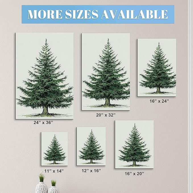 Framed Christmas Pictures Wall Decor,Vintage Pine Tree Prints,Winter Christmas Canvas Wall Art Decoration for Bedroom Bathroom Living Room Rustic Xmas Holiday Gifts (Christmas Tree 5, 16'' X 20'')