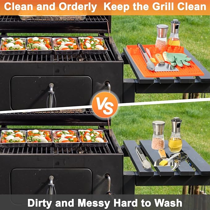 Silicone Grill Mat for Blackstone Silicone Griddle Tools Mat with Drip Pad Grill Pad for Outdoor Grill Kitchen Countertop (Orange)