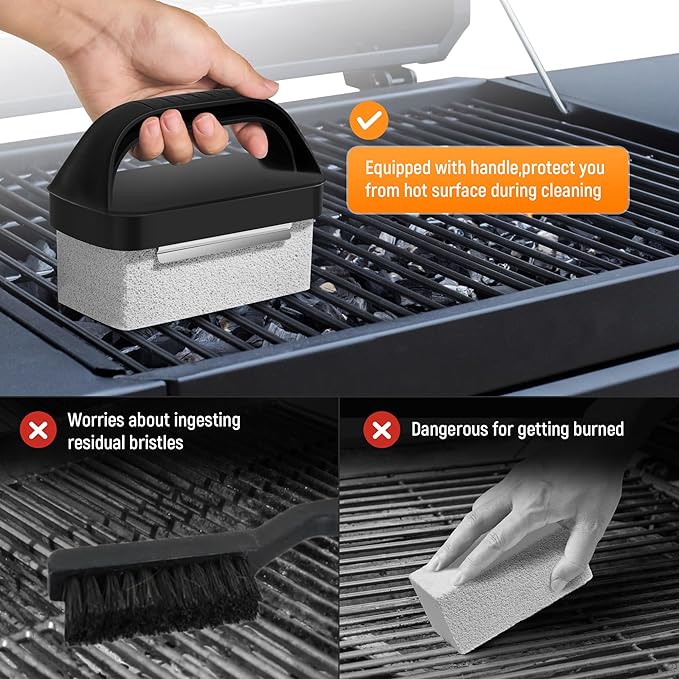 Pumice Grill Brick for Cleaning Flat Top, Heavy Duty Grill Stone Kit for Griddle with Handle & Scraper, Griddle Cleaning Brick Block for Removing Stubborn Grease, Rust (5 PCS)