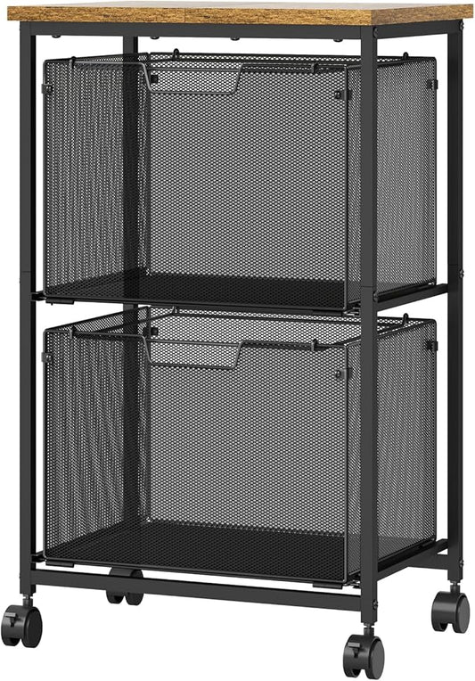 Letter/Legal Mobile File Cabinet, Rolling File Cart with 2 Drawers Filing Cabinet for Home Office, Hanging File Folders Organizer for Under Desk Storage, Mobile Printer Stand, Black and Brown