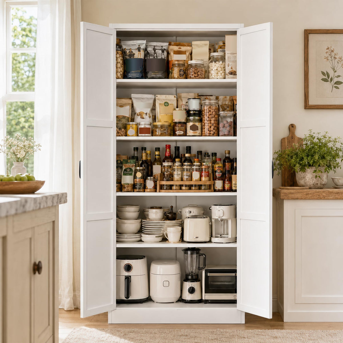 Tivostaral 71” Metal Kitchen Pantry Storage Cabinet with Adjustable Shelves