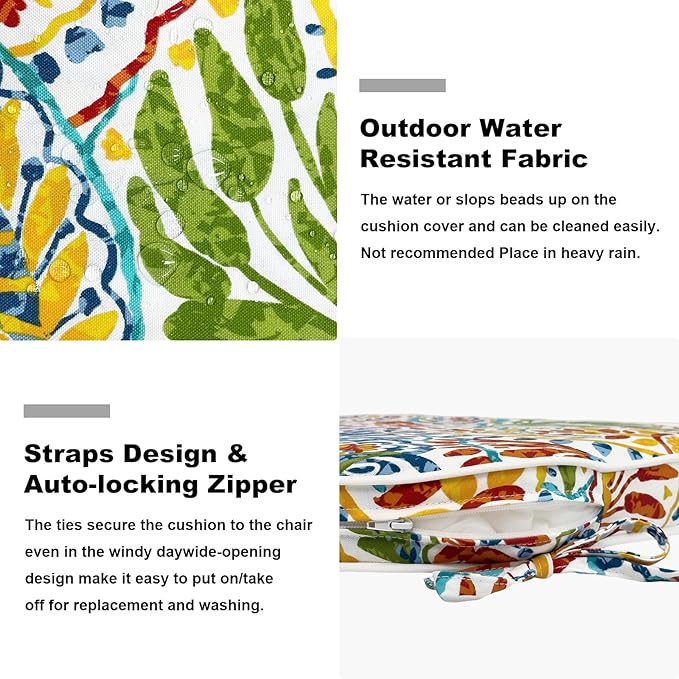 Set of 4 Outdoor Chair Cushions 19"x19"x2",Water Repellent Patio Seat Cushion with Ties and Removable Covers,Dining Chair Cushions for Indoor Kitchen Yard and Patio Furniture,Paisley Multi