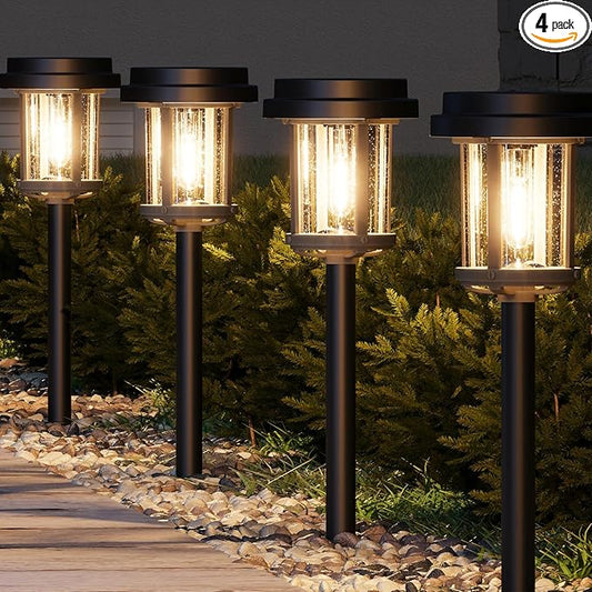 XMCOSY+ Solar Pathway Lights, Dual-Tone 20 LM Bright Solar Lights Outdoor Waterproof IP65, Metal Outdoor Light for Garden Path Yard Walkway Driveway (‎Black & Grey)