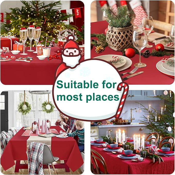Hiasan Red Tablecloth Rectangle - Wrinkle Resistant and Waterproof Dining Room Washable Christmas Table Cloth, Polyester, 30 x 60 Inch