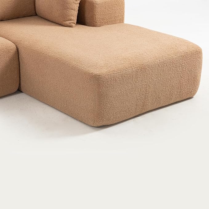 KEIKI L-Shape Cloud Sectional Sofa, 96” Modern Modular Boneless Couch with Left Chaise Lounge, Upholstered Couches for Living Room Bedroom, Brown